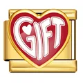 Gold stainless steel Italian modular charm link with red heart plaque and GIFT lettering - GIFT Heart Style(JHAA0002-2) / Gold