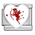 Valentine's Day Italian charm link in stainless steel with red Cupid heart silhouette - Cupid Silhouette Style(JHAA0003-1) / Silver