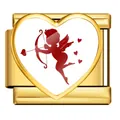 Gold stainless steel Italian modular charm link featuring a red Cupid heart design - Cupid Silhouette Style(JHAA0003-2) / Gold