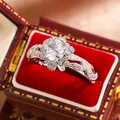 Close-up detail of silver snowflake ring with large sparkling central zircon - Size 6 / Snowflake Hollow Style (KYRA0772) / Silver