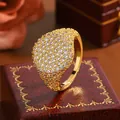 Detailed shot of luxury 18K gold plated ring encrusted with white cubic zirconia stones - Size 6 / Pave Oversized Style (KYRA02095) / Gold