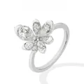 Detailed view of an elegant silver floral ring set with sparkling clear cubic zirconia stones. - Size 6 / Platinum Color (KYRA02132)