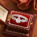 Detail of a teardrop-cut zircon ring in a vintage red velvet gift box for women. - Size 6 / Silver Color(KYRA0451)