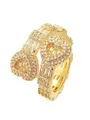 Detailed close-up of a sparkling double heart ring with gold finish in hip hop style - Size 6 / Double Heart Open Style (KYT007) / Gold