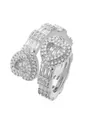Detailed macro view of an iced-out double heart hip hop ring with sparkling stones - Size 6 / Double Heart Open Style (KYT007) / Silver