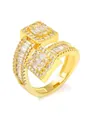 Detailed close-up of a gold-plated square ring with shimmering baguette cubic zirconia stones - Size 6 / Gold