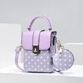 Chic purple polka dot small square crossbody bag with a detachable mini coin purse - 13*7*17 / Purple