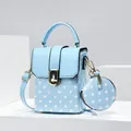 Fashionable light blue polka dot small square crossbody bag with matching round purse - 13*7*17 / Blue