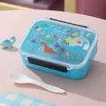 Blue 3-compartment dinosaur bento box for kids with BPA-free spork for school lunch - Dinosaur Theme / 890ml / Blue