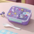 Purple space-themed variant of children's 3-compartment plastic lunch box with utensils - Space Theme / 890ml / Purple