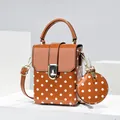 Vintage style brown polka dot mini square bag with matching round coin purse charm - 13*7*17 / Earthy Yellow