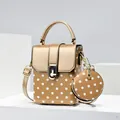 Fashionable brown polka dot small square handbag with matching round coin purse - 13*7*17 / Gold
