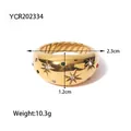 Gold stainless steel dome ring with colorful stones and starburst design, 10.3g. - Star Carved Dome Style (YCR202334-6) / Gold with Zirconia