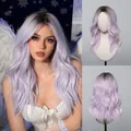 Μακριά σπαστή περούκα cosplay λεβάντα όμπρε σε μοντέλο και βάση κεφαλής μανεκέν - Μωβ Όμπρε (20 ίντσες)