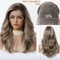 Detailed view of ombre ash blonde 18 inch long wavy lace front wig with 13x6 net - Light Gray