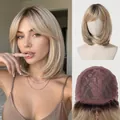 Detalle de una peluca bob rubia degradada que muestra el estilo y la estructura de la gorra. - 12 Pulgadas / Dorado Ombré (MWLC1011-3)