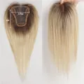 Vista detallada de la base del postizo de cabello humano, mide 3,5 por 4 pulgadas - Rubio Degradado