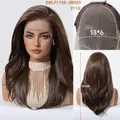 Detailed views of 20 inch brown lace wig showing 13x6 hand-tied cap and back length - Black Brown