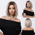 Vistas detalladas de una peluca bob lace front rubio ceniza degradado con raíces oscuras - Degradado Oro Champaña Atado a Mano / Oro Champagne Ombré