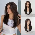Premium 13x6 lace front brown layered wig for women featuring a natural hairline look. - New Black Brown
