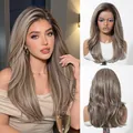 Lange asblonde ombre lace front pruik met modelweergave en duidelijke productdetails - Bruin