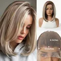 Detailansicht der 13x6 Lace-Front-Perücke mit Maßen und blondem Bob-Haarschnitt - 13x6 Spitze / Ombre Gold