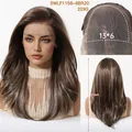 Detailed view of 20-inch brown highlight lace front wig with 13x6 cap - Dark Brown Highlights