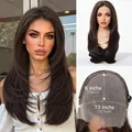 Detail showing the 13x6 inch large lace front area and internal wig cap structure - Western Big Wave Style (SWLF1068-1BR22) / Dark Brown