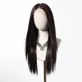 Detail of a premium 13x6 lace front long straight black wig displayed on a mannequin. - Black (Long Straight) / 13x6 Inch Large Area Lace