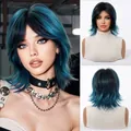 Kurze blau-grüne Ombré Wolf Cut Mullet Kunsthaarperücke für Cosplay und Punk-Mode - Elektroblau (6357-1)