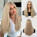 Parrucca bionda lunga e liscia con riga centrale mostrata su modella e manichino professionale - 23 Pollici / Oro