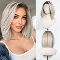 Professional detail shots of 13x6 blonde ombre lace front wig in straight style. - 13x6 Lace Front / Gradient White