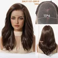 Detail of 18 inch brown long wavy lace wig with 13x6 hand-tied frontal net - Brown