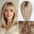 Human hair topper for women with gradient blonde highlights and breathable Swiss base - Golden Blonde Highlights
