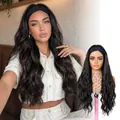 Real shot comparison of a long wavy highlights headband wig on a model and mannequin. - Black Highlighted Golden Brown (26inch)