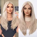 Λεπτομερής προβολή περούκας 13x6 lace front με μακριά ίσια ξανθά συνθετικά μαλλιά - 13x6 Ίντσες Μεγάλη Περιοχή Δαντέλας / Χρυσό (swlf1007-5)
