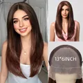 Λεπτομερείς όψεις της περούκας Futura 13x6 lace front με μεσαίου μήκους ίσια ξανθά μαλλιά - 13x6 Ίντσες Μεγάλη Περιοχή Δαντέλας / Σκούρο Καφέ (swlf1007-2)