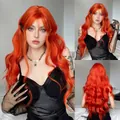 Premium lange golvende oranjerode pruik met pony voor Halloween-cosplay-kostuums - 28 Inch / 310g / Calamansi Oranje (lc8232-1)