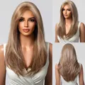 Premium long straight ash blonde layered synthetic wig with 13x6 lace front design - Medium Straight Hair (SWLF1007-3BL22) / Grey Brown