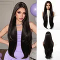 Parrucca sintetica lunga scalata marrone scuro con riga centrale 32 pollici donna - Marrone Nero-1330-5(32inch)