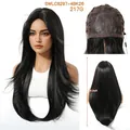 Long straight black hair wig with 26-inch length and breathable interior cap detail - Black