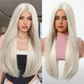 Realistic long straight platinum blonde synthetic wig with natural middle part for women - Platinum Blonde (SWLC1278-2WH26)