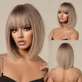 Detailed multi-angle view of a blonde synthetic bob wig with bangs for trendy women - Gradient Gold