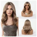 Detailed view of ash blonde wavy synthetic wig with bangs on model and mannequin. - Flaxen Light Gold - 1291-2