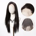 Long straight 13x6 lace front wig in dark brown with natural hairline detail - Black