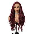 High quality wine red 13x6 lace front long wavy synthetic heat resistant wig for women - Burgundy