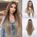 Premium ash blonde 13x6 lace front wig with long straight hair for women, sku view - Camel