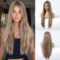 Lange glatte aschblonde Ombré-Perücke mit 13x6 Lace-Front-Detail - Ombre Flachs Gold (SWLF1029-1BL30)