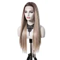 Long straight lace front wig for women with ombre blonde color and natural hair - Ombre Mixed Gold (Long Straight) / 13x6 Inch Large Area Lace