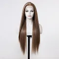 Full head long straight ombre brown to blonde lace front wig with natural hairline - Brown (Long Straight) / 13x6 Inch Large Area Lace